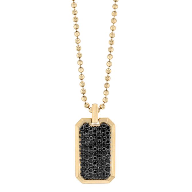 Frederic Sage Black Diamond Pave Men's Tag Pendant in Yellow Gold, 22"