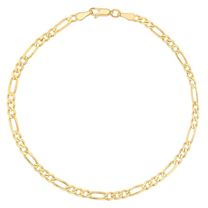 Yellow Gold 3.2mm Figaro Chain Bracelet, 8"