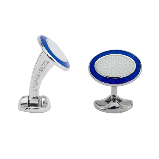 Deakin & Francis Royal Blue Enamel Oval Cufflinks in Sterling Silver