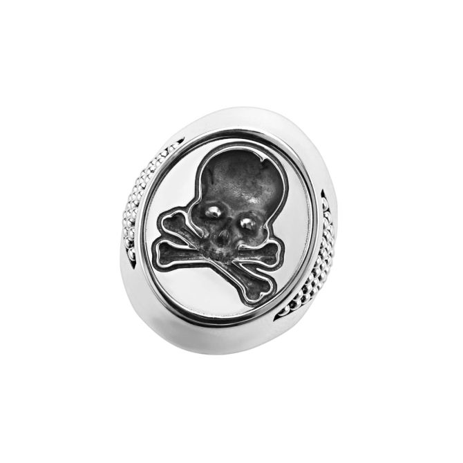 Lagos Anthem Silver Skull Signet Ring, 10