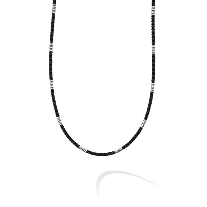 LAGOS Black Caviar Silver Station Matte Ceramic Beaded Necklace, 22"