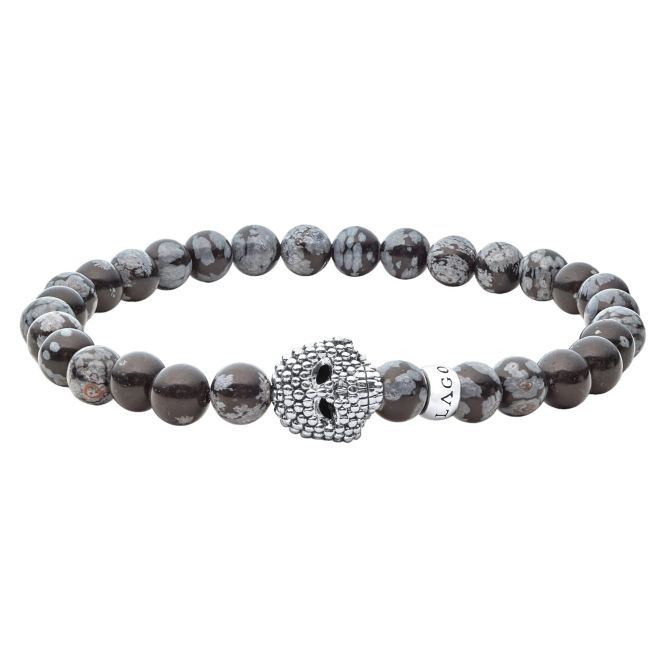 LAGOS Anthem Snowflake Obsidian Skull Bracelet, Size L