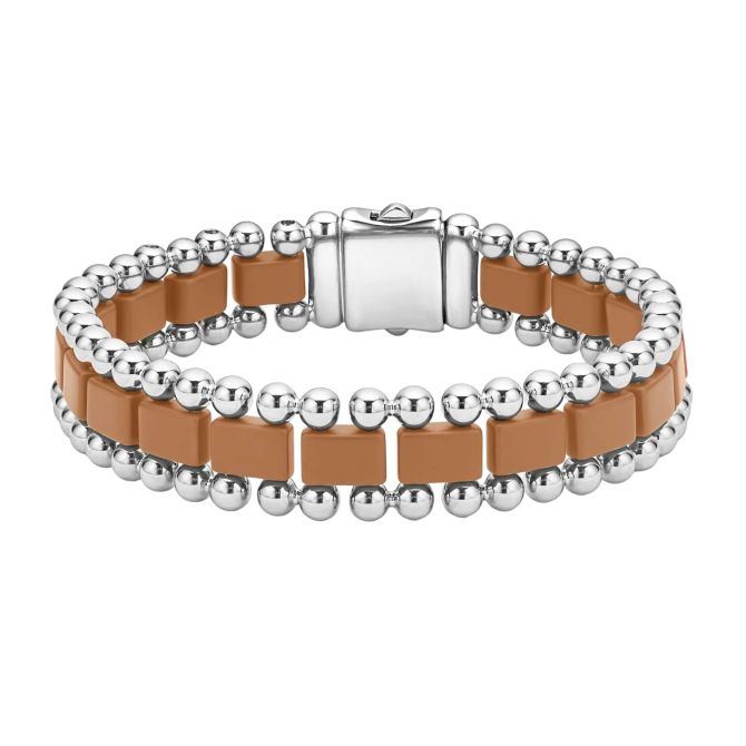 LAGOS Anthem Matte Tan Ceramic Link Bracelet, Size L