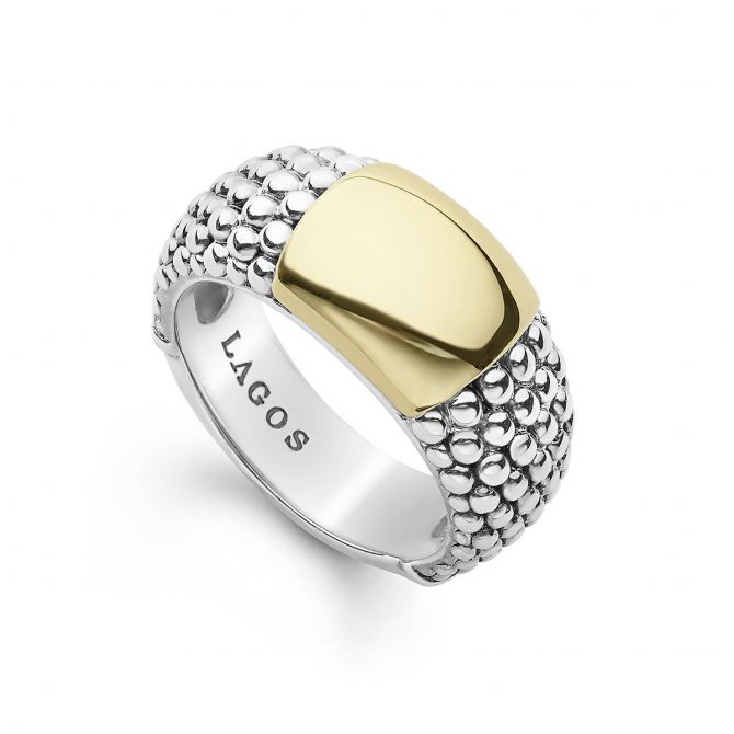 LAGOS High Bar Gold Station Caviar Ring, Size 7