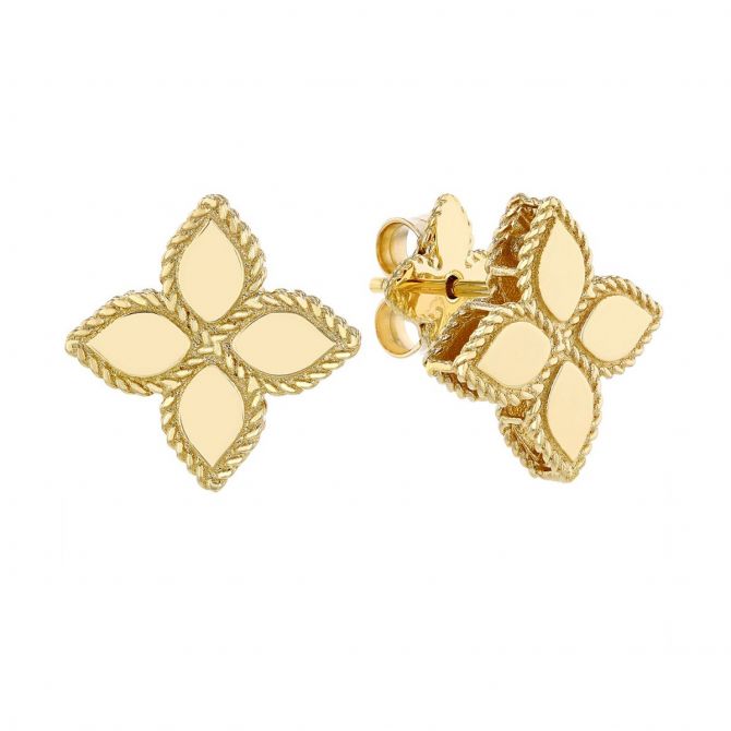 Roberto Coin Princess Flower Yellow Gold Medium Post Earrings