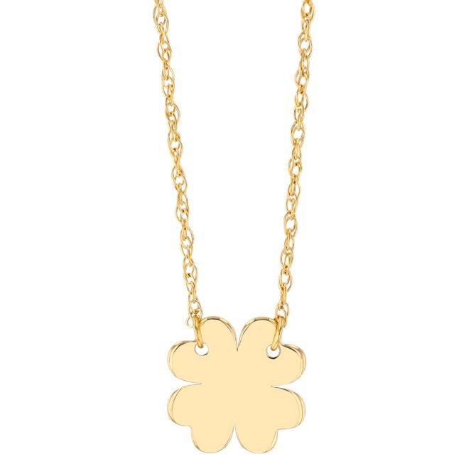 Yellow Gold 4-Leaf Clover Pendant, 18"