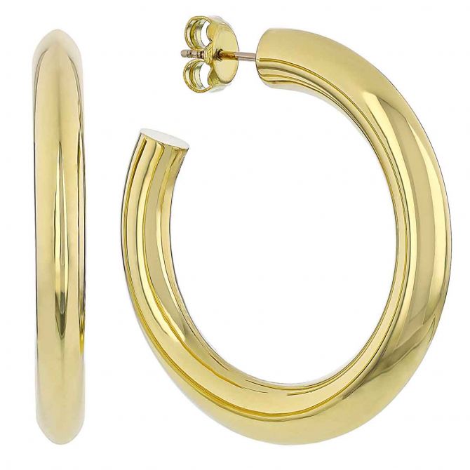 Yellow Gold Open Tube Hoop Earrings