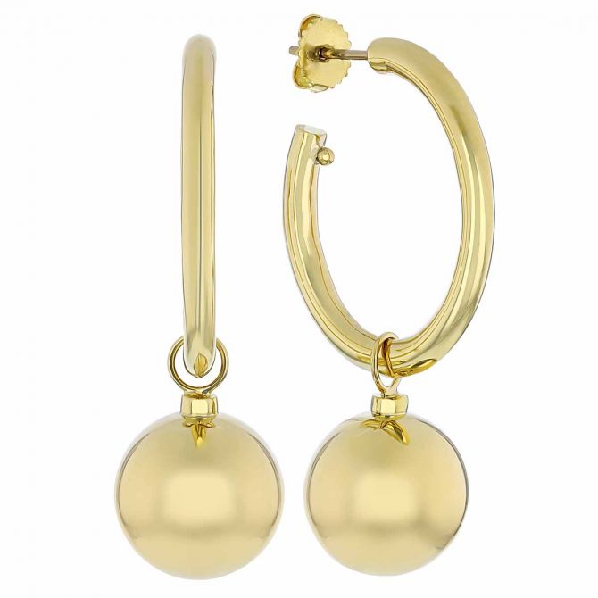 Yellow Gold Ball & Huggie Hoop Dangle Earrings