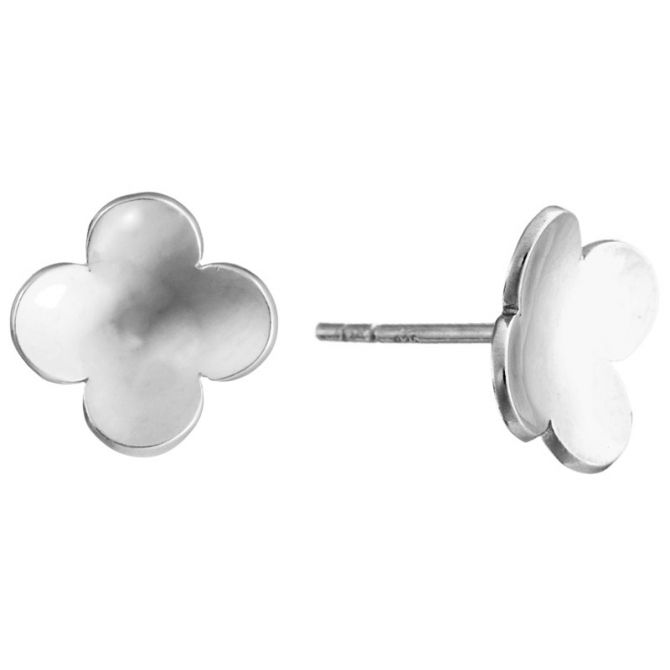 Sterling Silver Clover Concave Stud Earrings