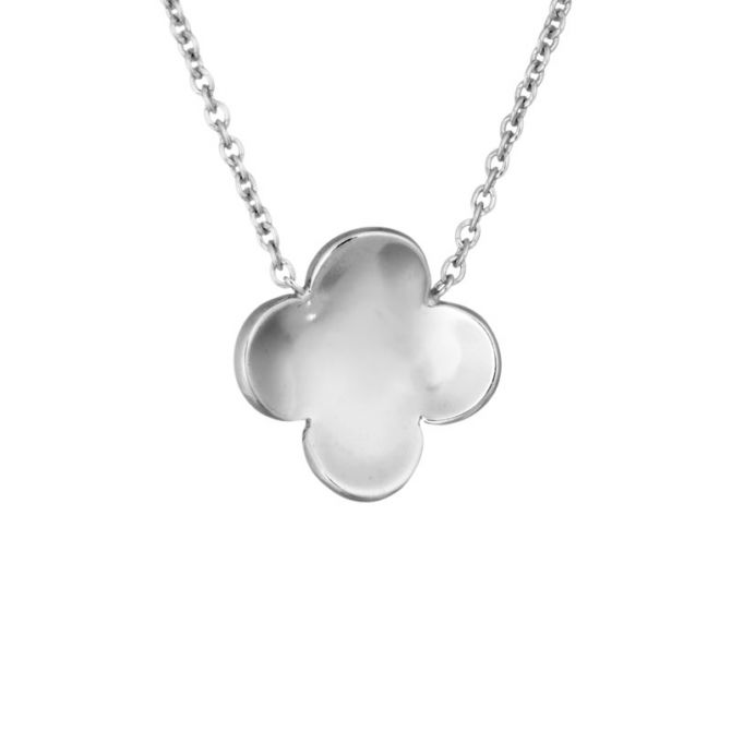 Sterling Silver Four Petal Flower Pendant, 18"