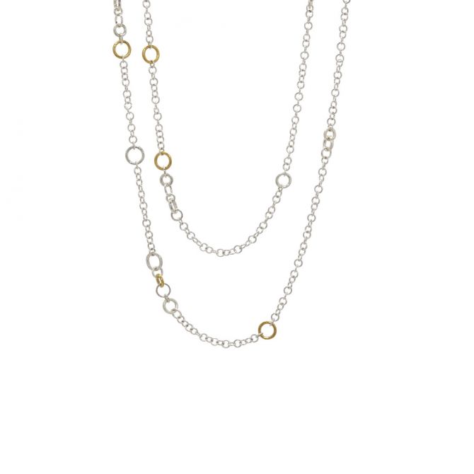 Gurhan Hoopla Silver Station Necklace, Mixed Round Links, 39.5"