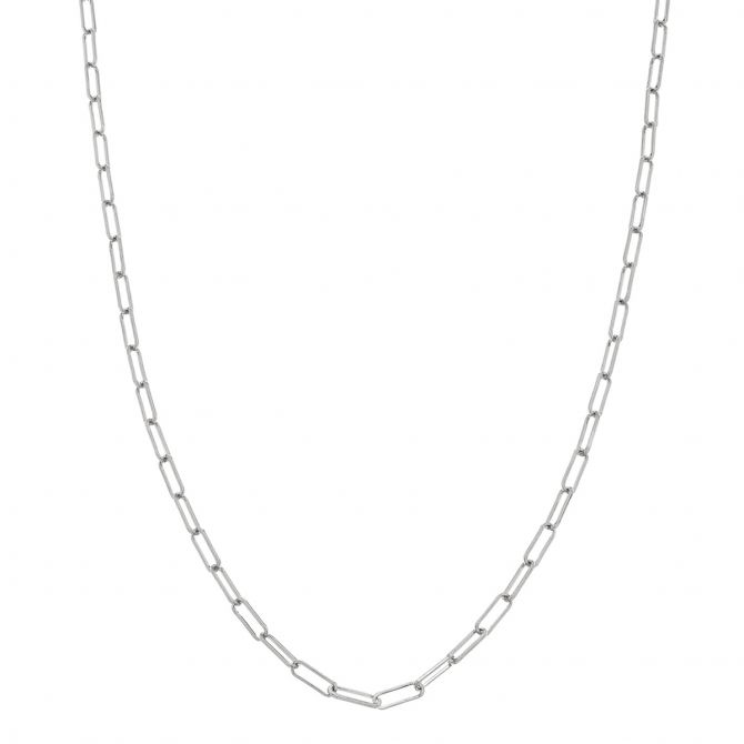 White Gold Paperclip Link Chain, 24"