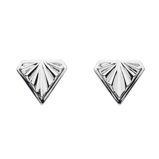 Sterling Silver Deco Diamond Shaped Flat Stud Earrings