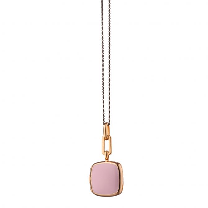 Monica Rich Kosann Pink Enamel Cushion Locket in Rose Gold Vermeil, 17"