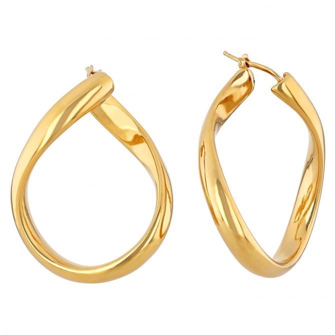 18K YELLOW DESIGNER GOLD CONTOURED & TWISTED HOOP EARRING