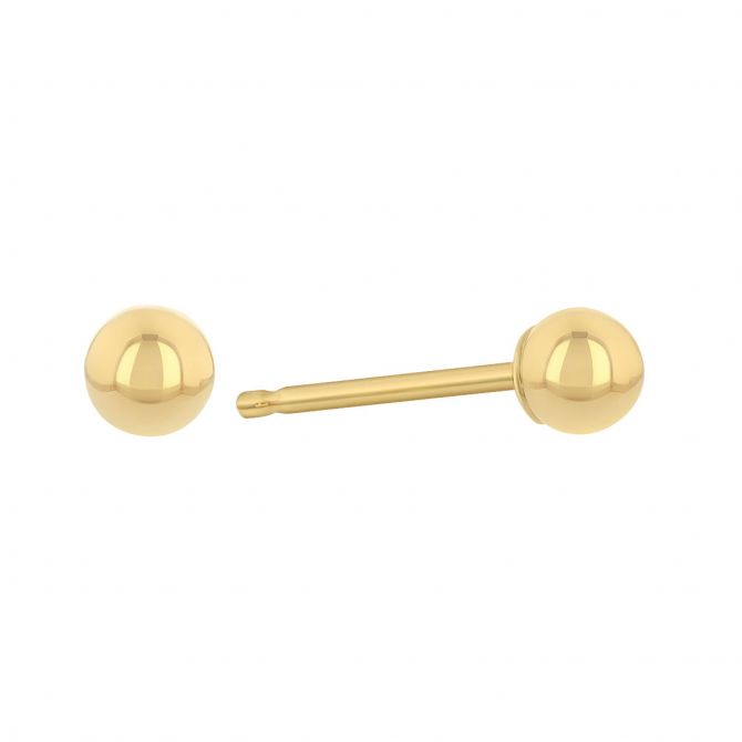 Yellow Gold Dainty Ball Stud Earrings, 3 mm