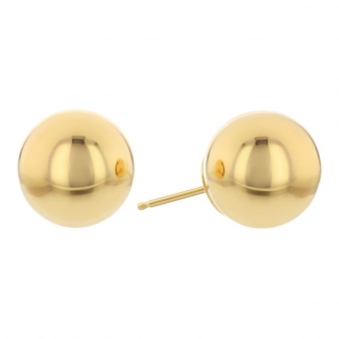 Yellow Gold Ball Stud Earrings, 10 mm