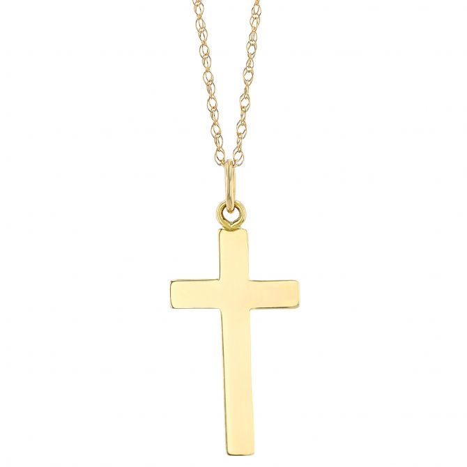 Yellow Gold Medium Simple Cross Pendant, 18"