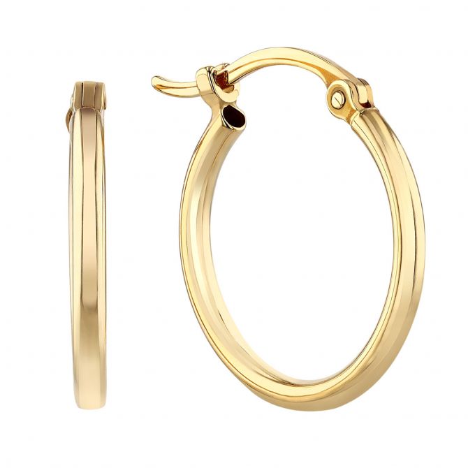 Yellow Gold Thin Tube Hoop Earrings, 1.5 x 15 mm