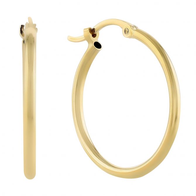 Yellow Gold Thin Tube Hoop Earrings, 20 mm