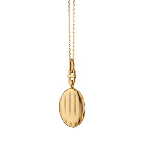 Monica Rich Kosann Slim Oval Pinstripe Eve Locket in 18K Yellow Gold