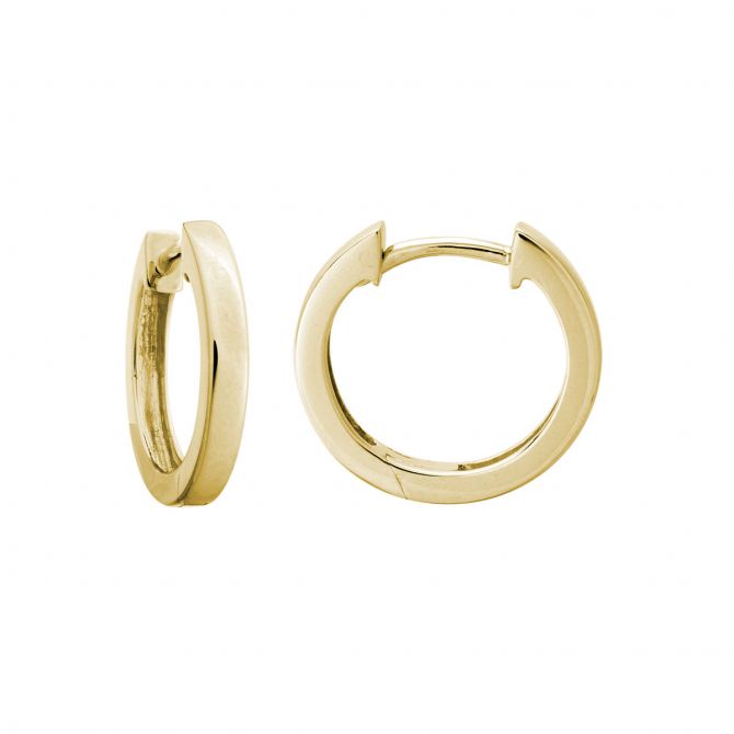 Yellow Gold Snap Huggie Hoop Earrings, 14 mm