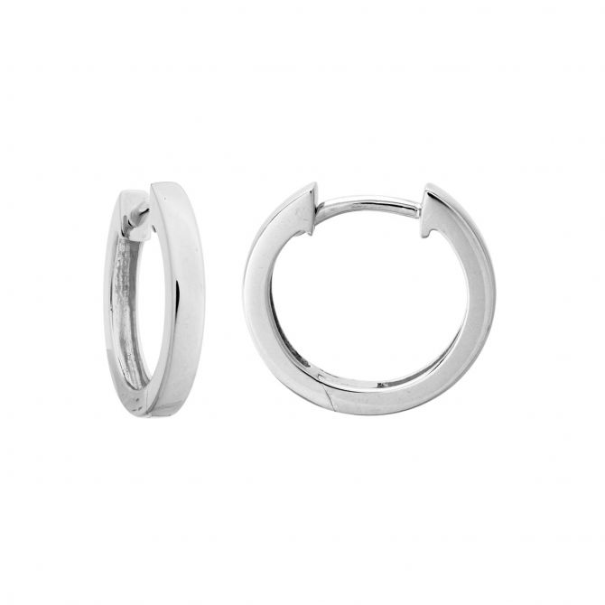 White Gold Snap Huggie Hoop Earrings, 14 mm