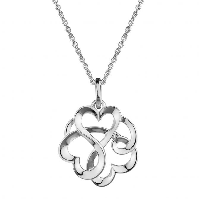 Sterling Silver Interwoven Hearts Pendant, 18"