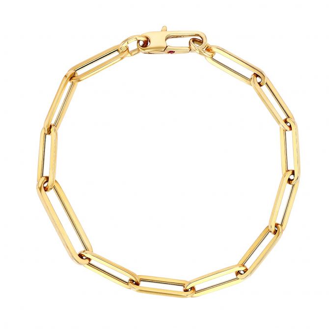 Roberto Coin Yellow Gold Dual Size Paperclip Link Chain Bracelet 7