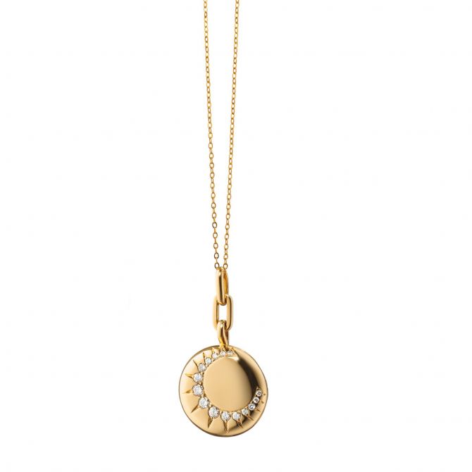 Monica Rich Kosann 18K Yellow Gold Round Sun Locket Necklace with Diamonds