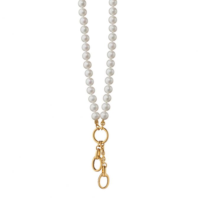 Monica Rich Kosann 18K Yellow Gold and Pearl Chain Necklace, 2 Charm Stations