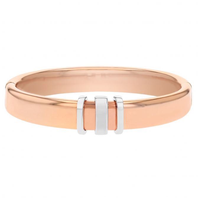 Pesavento Rose Tone Wide Rounded Edge Bangle Bracelet with Sterling Silver Rondelles