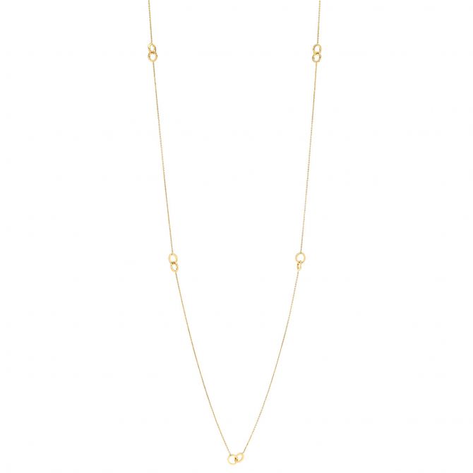 Yellow Gold Double Circle Station Necklace, 36"