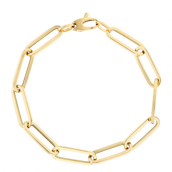 Yellow Gold Paperclip Link Chain Bracelet, 7"