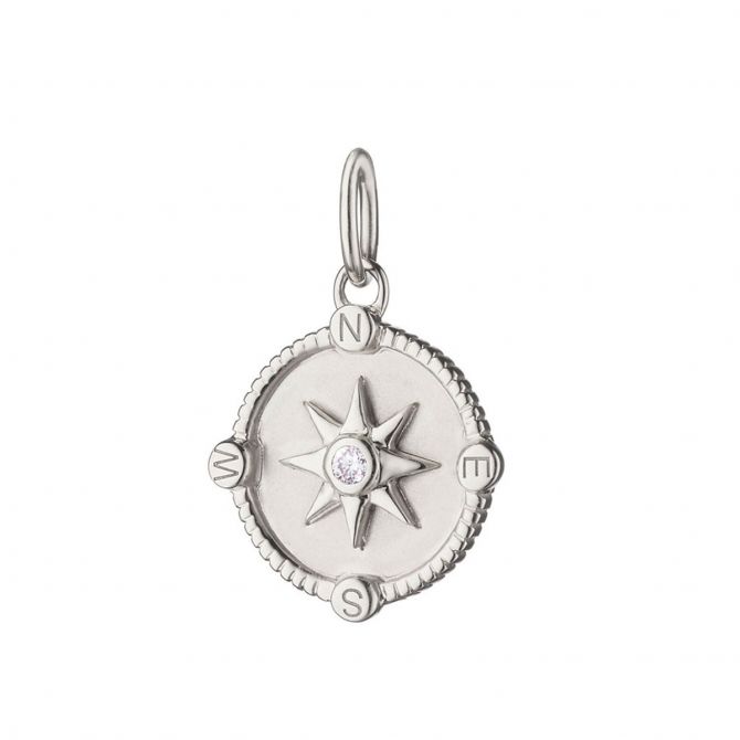 Monica Rich Kosann Mini Adventure Compass Charm in Sterling Silver with Sapphires