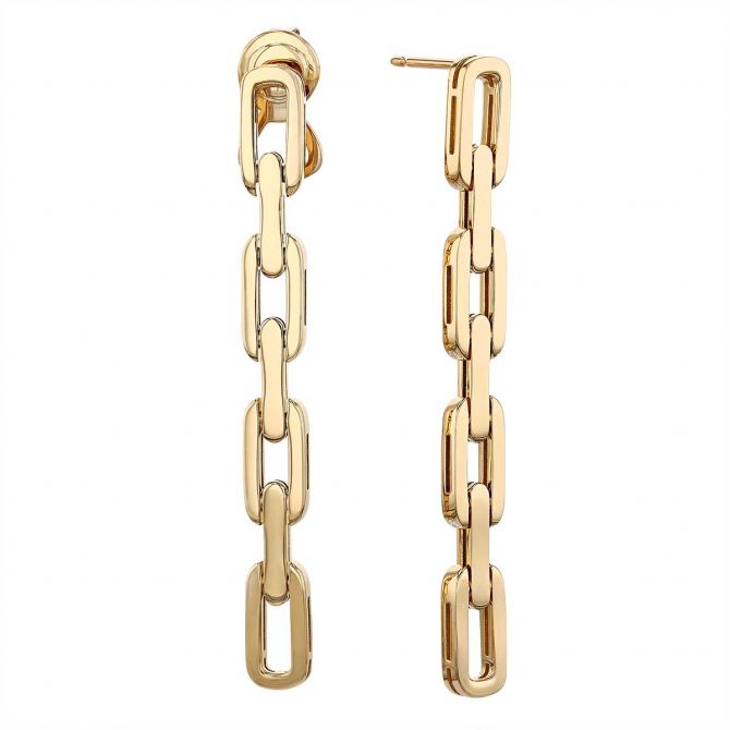 Roberto Coin Navarra Yellow Gold Link Long Dangle Earrings