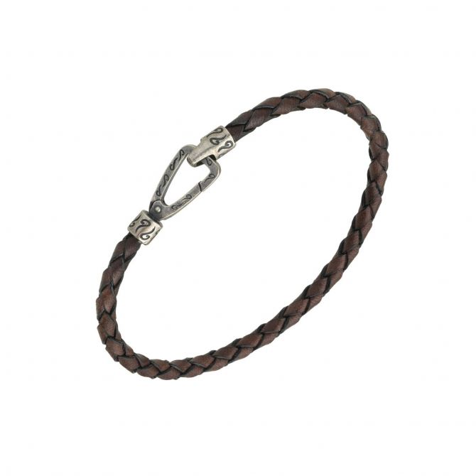 Marco Dal Maso LASH Single Brown Leather Cord Bracelet, Oxidized Silver