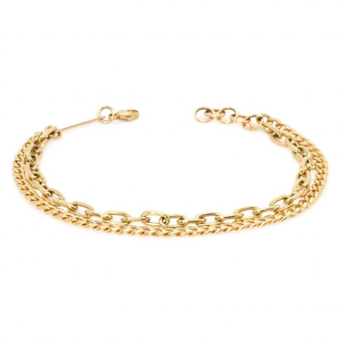 Zoe Chicco Yellow Gold Small Curb & Medium Square Oval Link Double Chain Bracelet, 7"