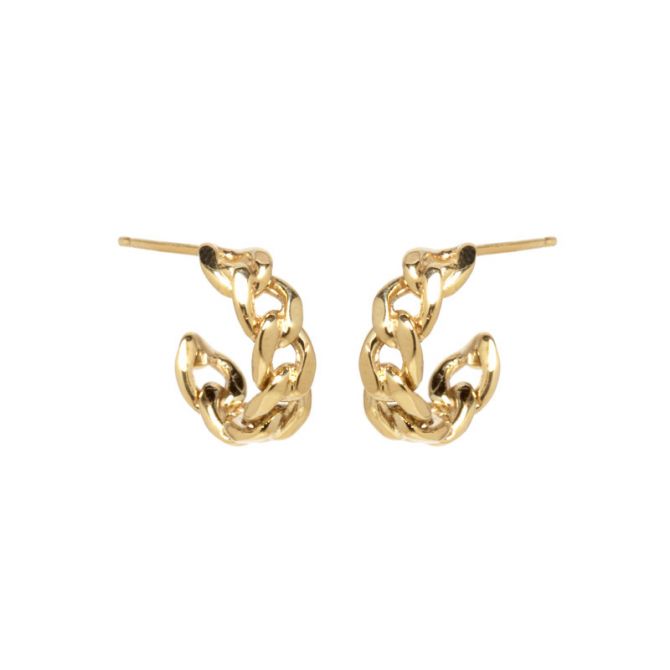 Curb Chain Hoop Earrings 14K Yellow Gold