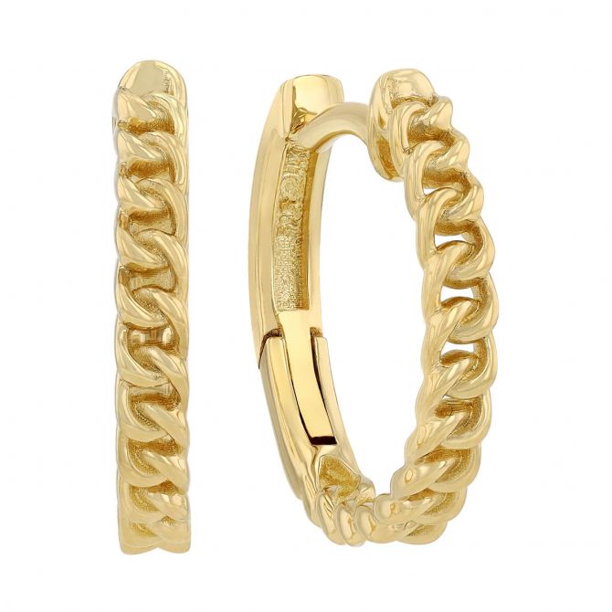 Yellow Gold Curb Chain Hoop Earrings