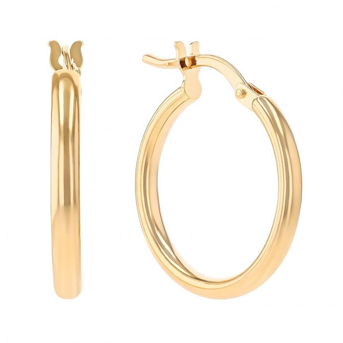 Yellow Gold Huggie Hoop Earrings, 15 mm