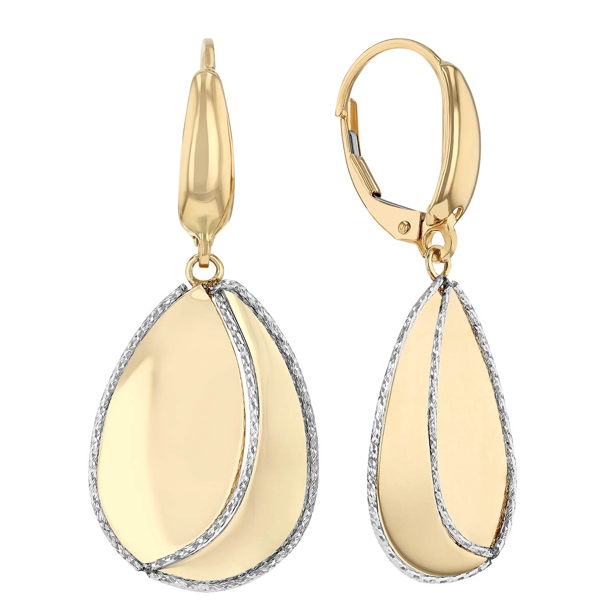 Yellow & White Gold Two Tone Teardrop Shaped Dangle Earrings | Borsheims