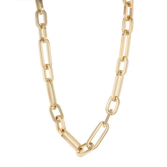 Roberto Coin Yellow Gold Alternating Size Paperclip Link Chain Necklace, 18"