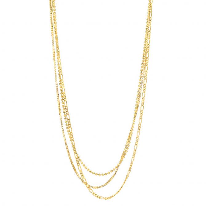 Yellow Gold Triple Strand Mixed Link Chain, 18"