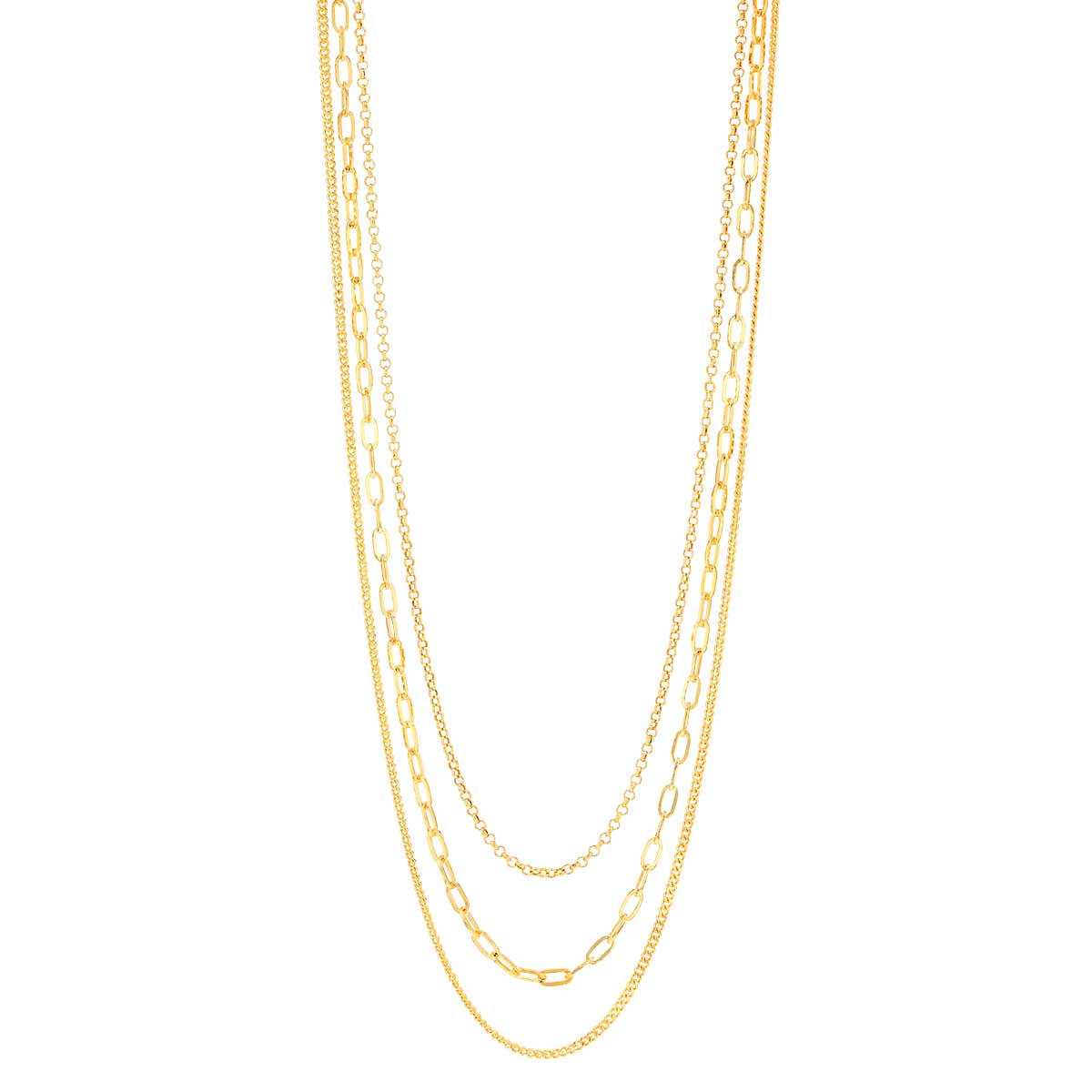 Yellow Gold Triple Strand Mixed Link Chain, 18