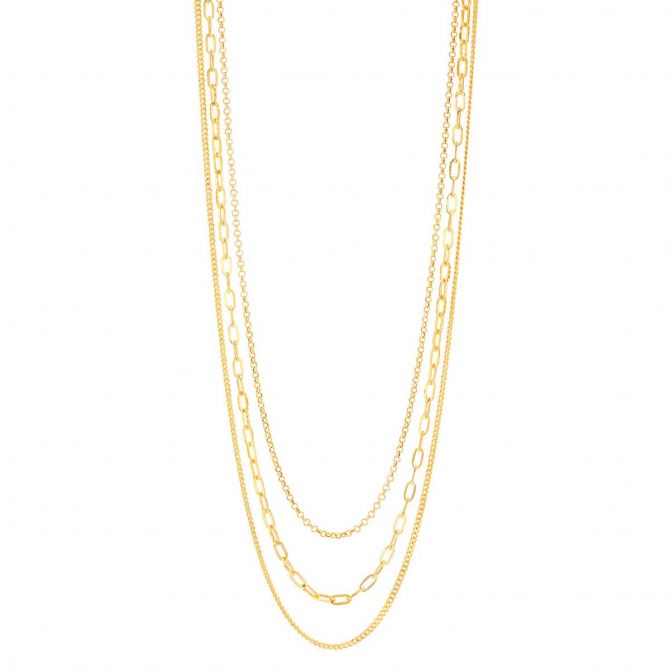 Yellow Gold Triple Strand Mixed Link Chain, 18"