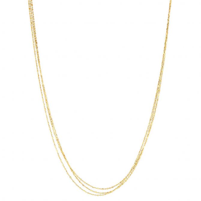 Yellow Gold Triple Strand Alternating Beaded Link Chain, 18"