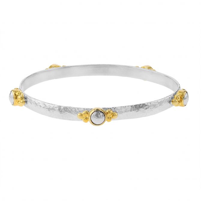 Gurhan Amulet Sterling Silver Bangle Station Bracelet with 24K Gold Vermeil Accents