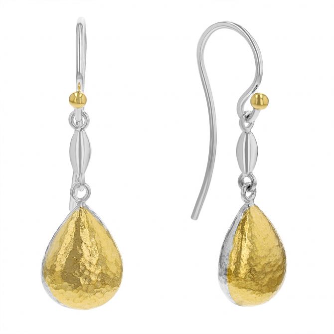 Gurhan Yellow Tone & Sterling Silver Teardrop Shaped Dangle Earrings