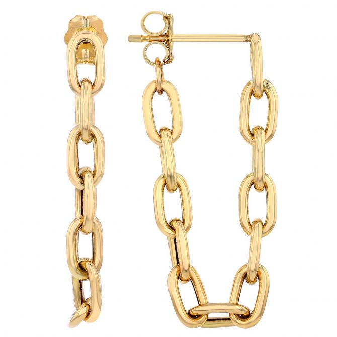 Zoe Chicco Large Square Oval Link Earrings in Yellow Gold/Diamond